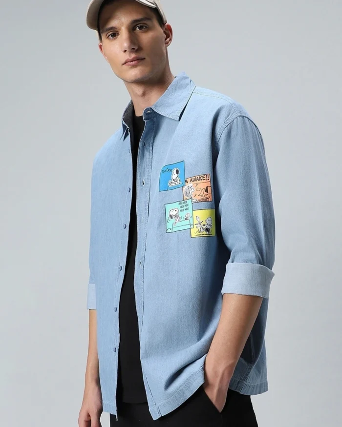 Men's Blue Den Graphic Printed Oversized Shirt - Image 2