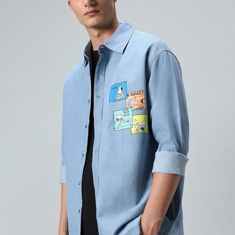 Men's Blue Den Graphic Printed Oversized Shirt - Image 2